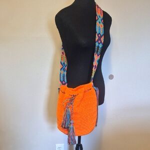 🟠Handmade Mexican Orange  Shoulder Bag with Hand Weaved Strap - NEW